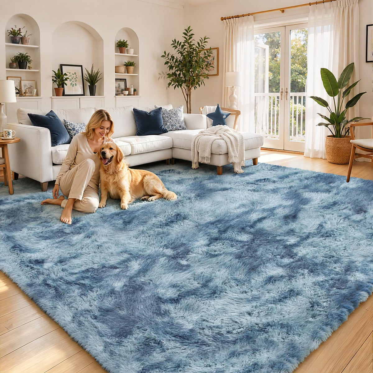 8x10 Area Rugs for Living Room,Cream Large Shaggy Carpet Plush Furry Rug