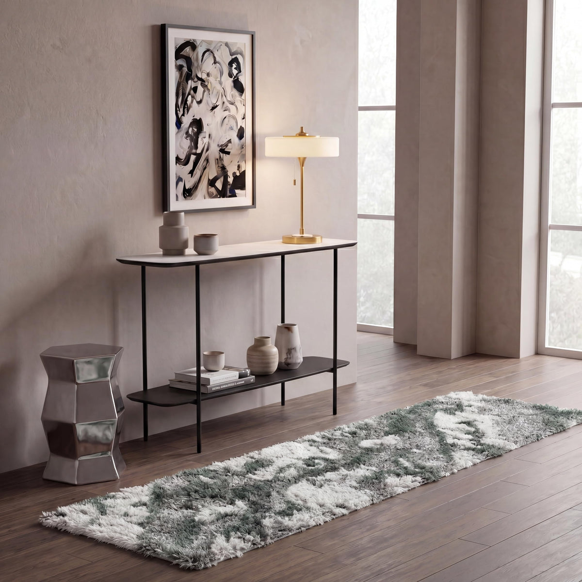 SAFAVIEH Horizon Shag Rug 4'x6', Soft Plush Modern Grey & Blue HZN890G