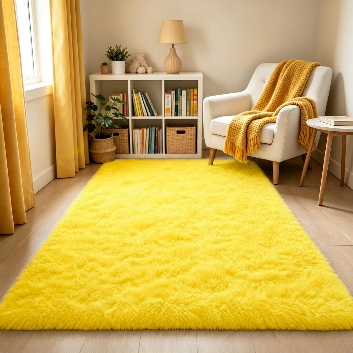 LOCHAS Area Rugs Fluffy Living Room Carpets for Kids Bedroom 6x9, Cream