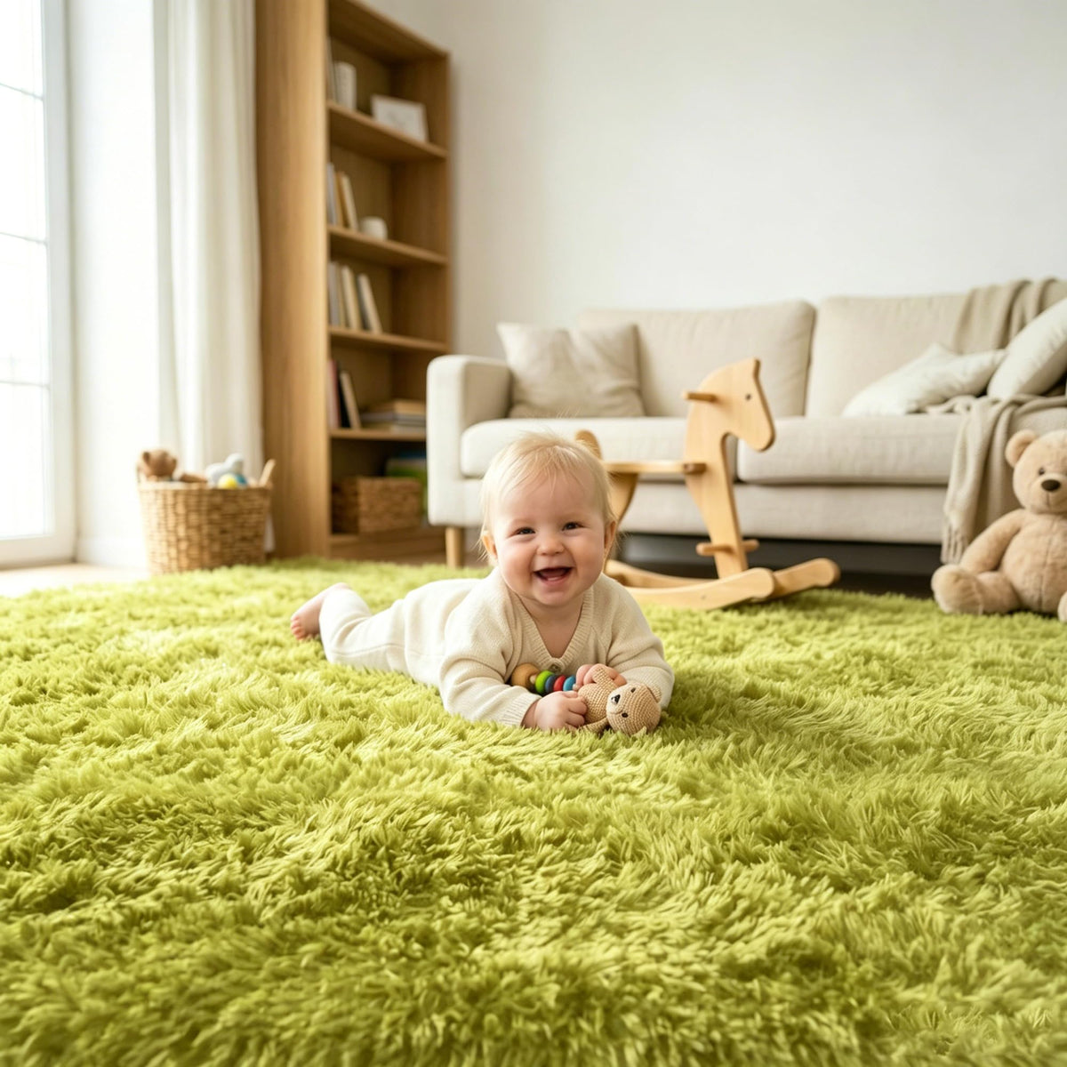 8x10 Area Rugs for Living Room, Large Fluffy Soft Shag Rug, Non-Slip Thick Fuzzy Plush Rug, Non-Shedding High Pile Furry Floor Indoor Carpet for Kids Room Nursery Dorm Home Decor(Beige)