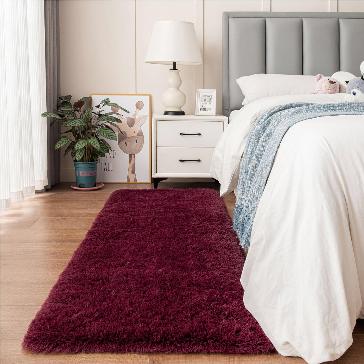 duduta Navy Blue Fluffy Bedroom Rug 3x5 ft, Tie-Dye Shag Plush Area Rug