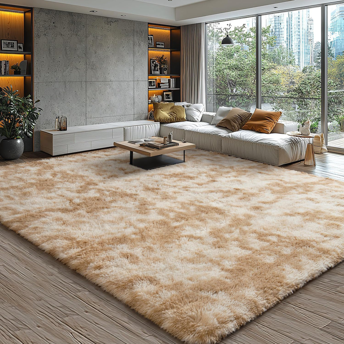 EVOIONOS Area Rug for Bedroom Living Room, Machine Washable 5x7 Fluffy Shag Rug, Soft Plush Non Slip Carpet for Indoor Floor Bedside Nursery Kids Girls Room Dorm, Home Decor Aesthetic, ‌Tie-Dye Camel