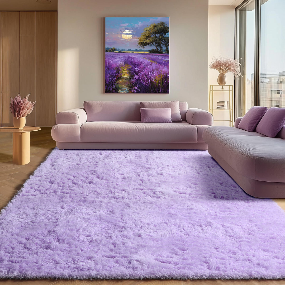 Light Pink Fluffy Round Rug Circle Area Rugs 4ft for Girls Kids Bedroom
