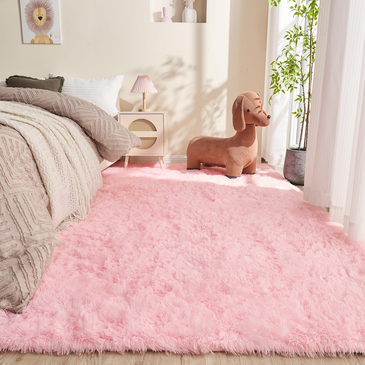OPPODREAM 5x7 Beige Rugs for Bedroom, Ultra-Soft Fluffy Area Rugs for Living Room, 5 x 7 Shag Carpet for Nursery, Kids, Girl, Boy, Baby, Plush, Fuzzy, Shaggy, Cute Home Decor