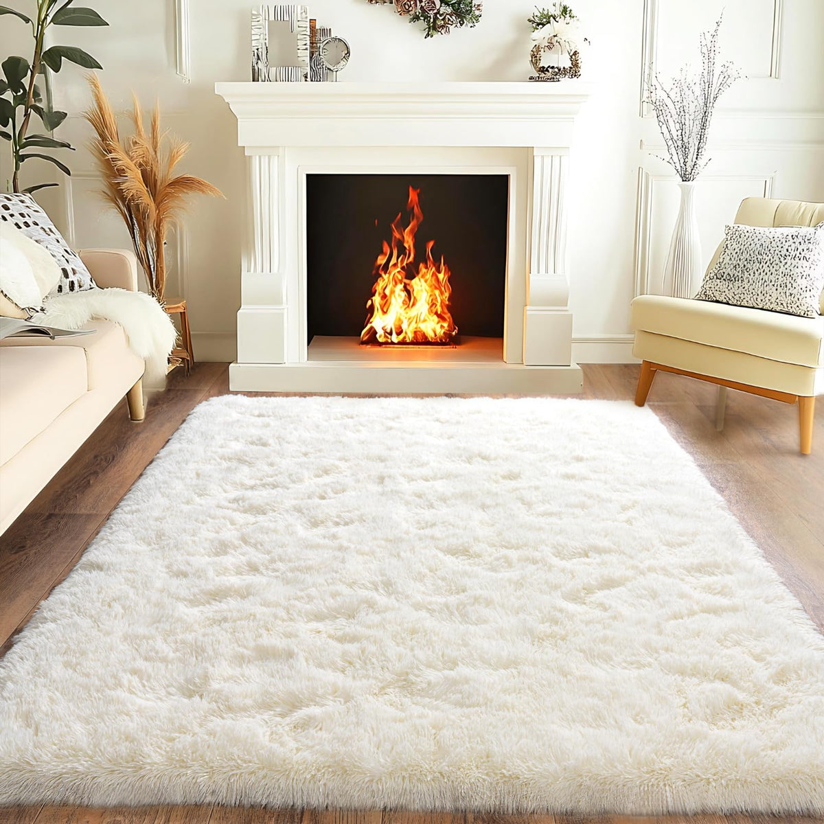 Pionblank 8x10 Rug for Living Room, Fluffy Large Area Rug, Cream White