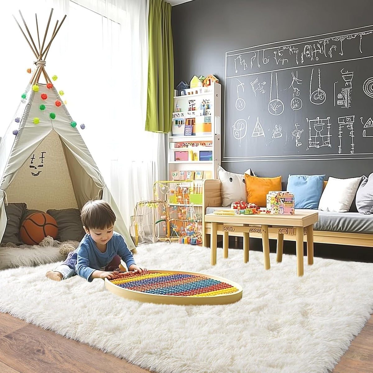 Pionblank 8x10 Rug for Living Room, Fluffy Large Area Rug, Cream White