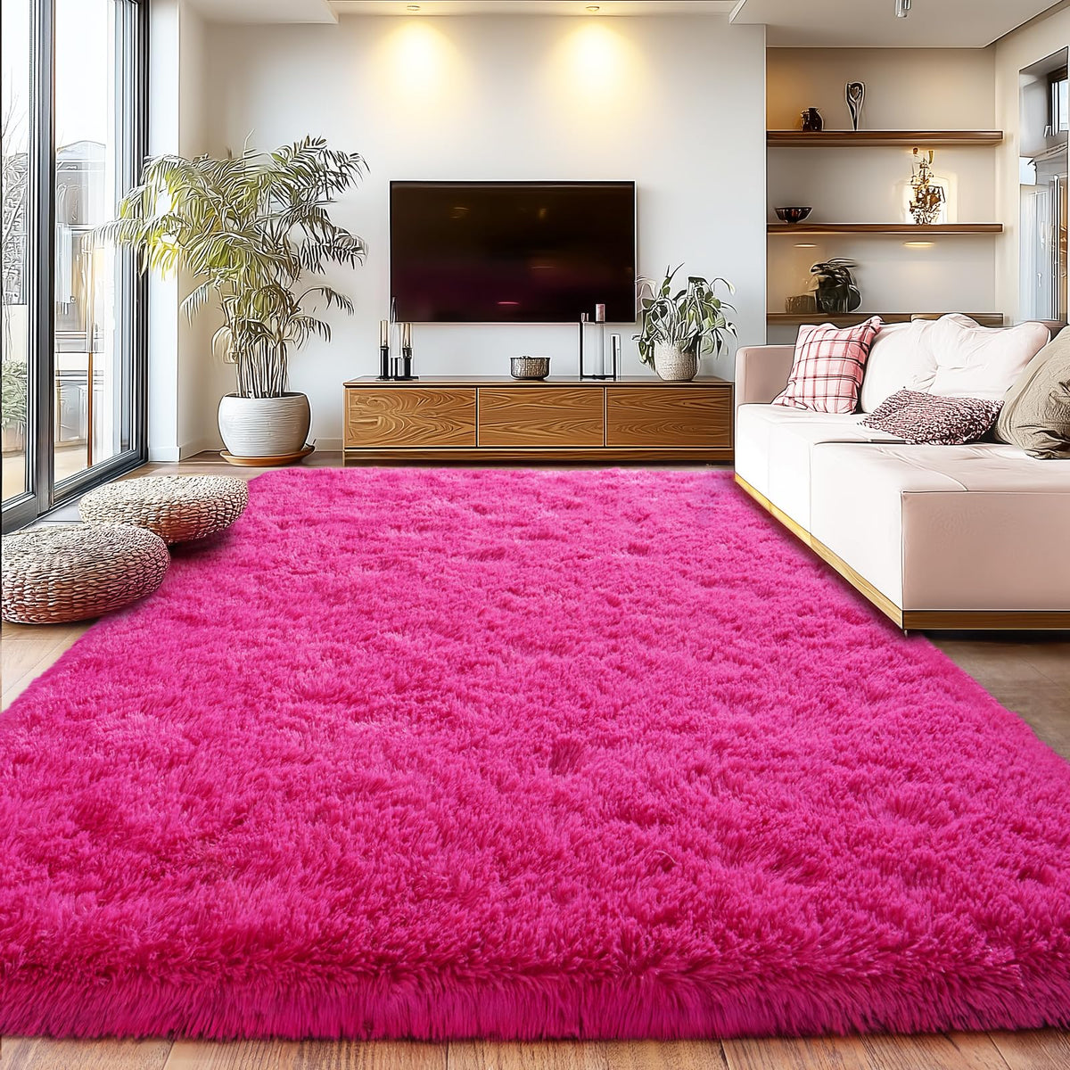 8x10Ft Soft Shaggy for Living Room, High Pile Fluffy Rugs Blush Area Rug