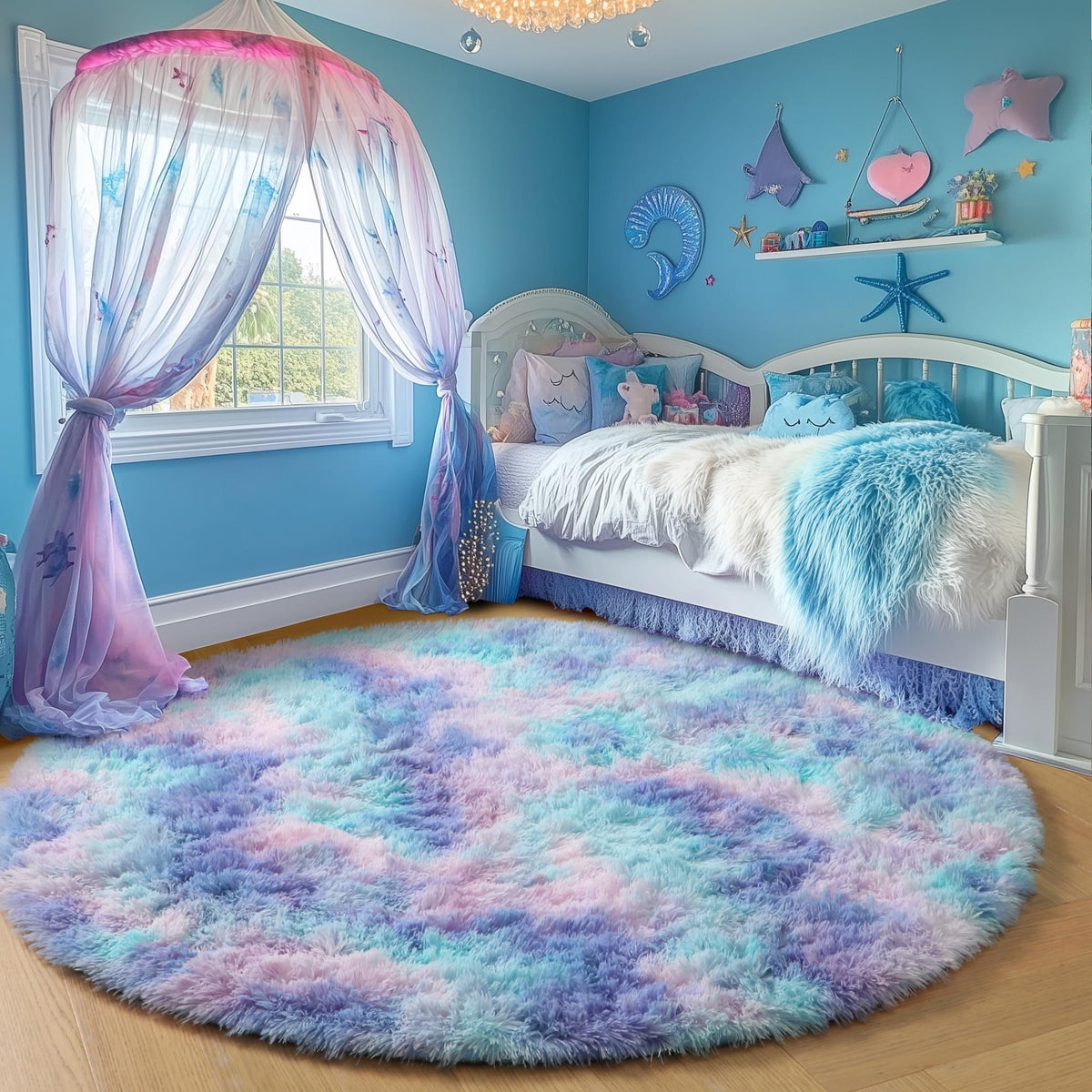 Pink Round Rug for Girls Bedroom 4Ft, Fluffy Shaggy Fuzzy Circle Area Rugs