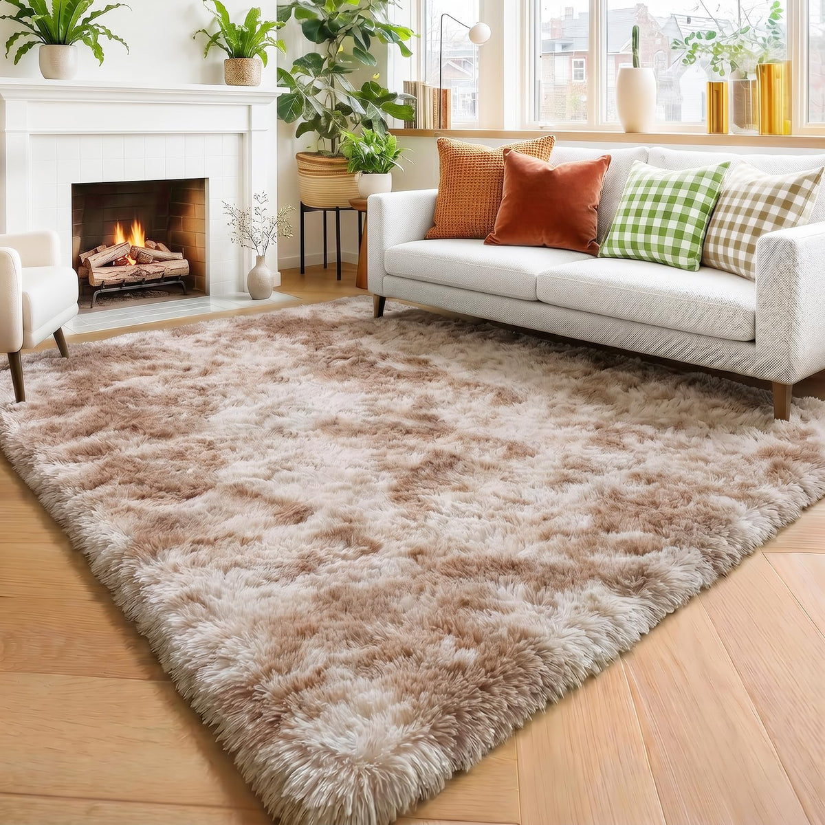 Amdrebio Burnt Orange Shag Plush Large Area Rug 6x9 for Living Room Bedroom