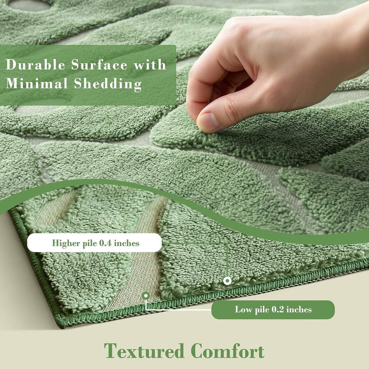 Arenarug Sage Green Monstera 5x7 Area Rugs High-Low Plush Pile Washable