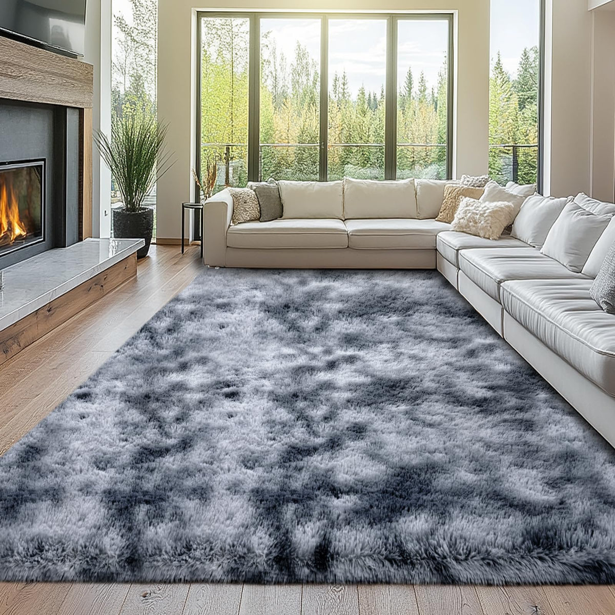 Topmaxcs Fluffy 8x10 Area Rug for Living Room – Grey Shag Plush Rugs
