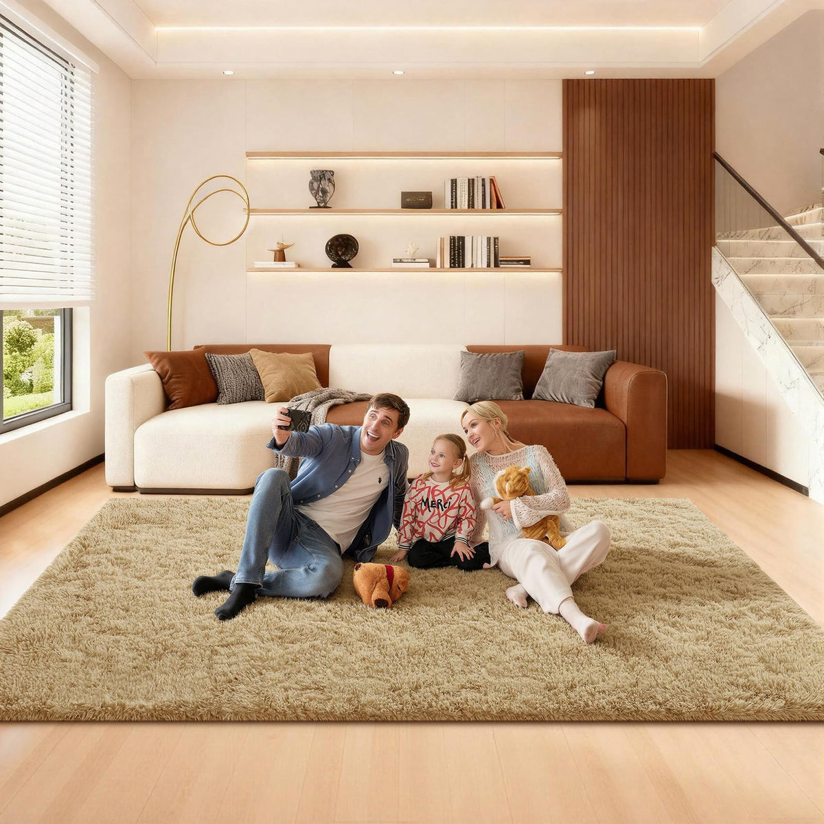 5x7 Large Fluffy Area Rugs for Living Room Bedroom, Light Tan