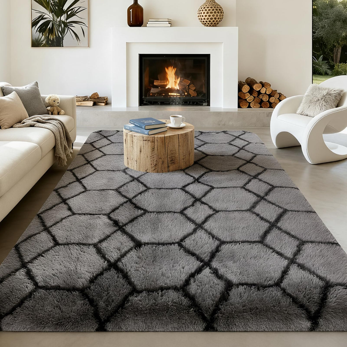 8x10 FT Soft Rug for Living Room, Geometric Shag Soft Area Rug, Classic Rug Anti-Skid High Pile Fluffy Carpet for Kids Room Nursery, Dorm Home Decor