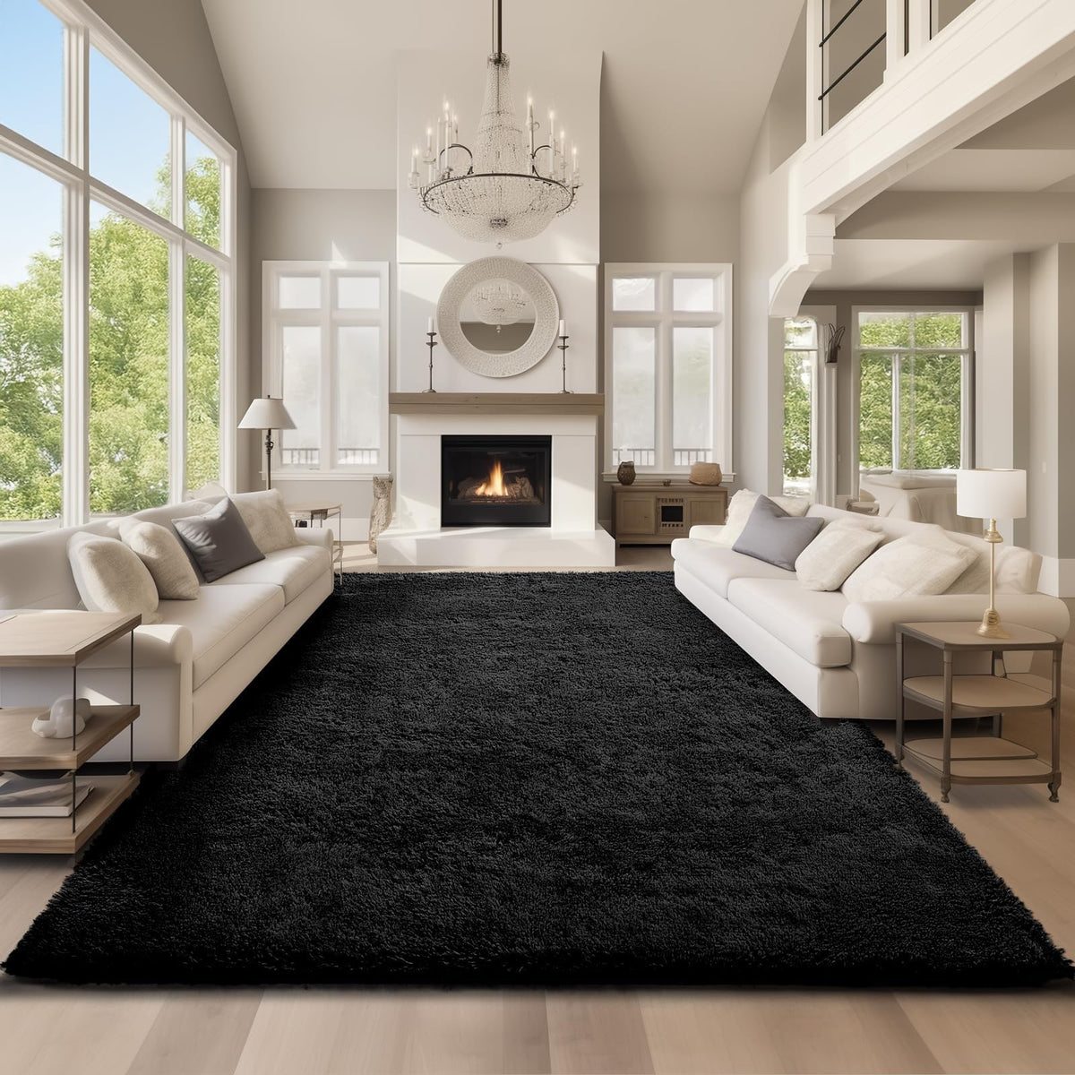 Ophanie 8x10 Area Rugs for Living Room, Washable Non-Slip Fluffy Soft Large Shag Bedroom Carpet, Ivory Big Indoor Nursery Rug, Carpets for Boy and Girls Room Dorm Decor with Over 99 pcs Pile fibers