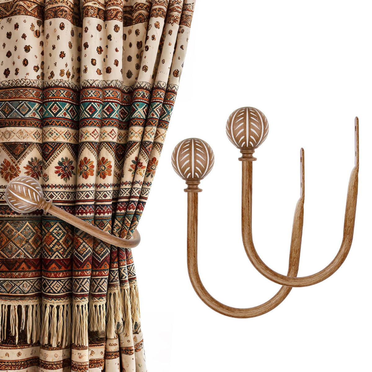 KAMANINA Wood Curtain Holdbacks 2pcs Small