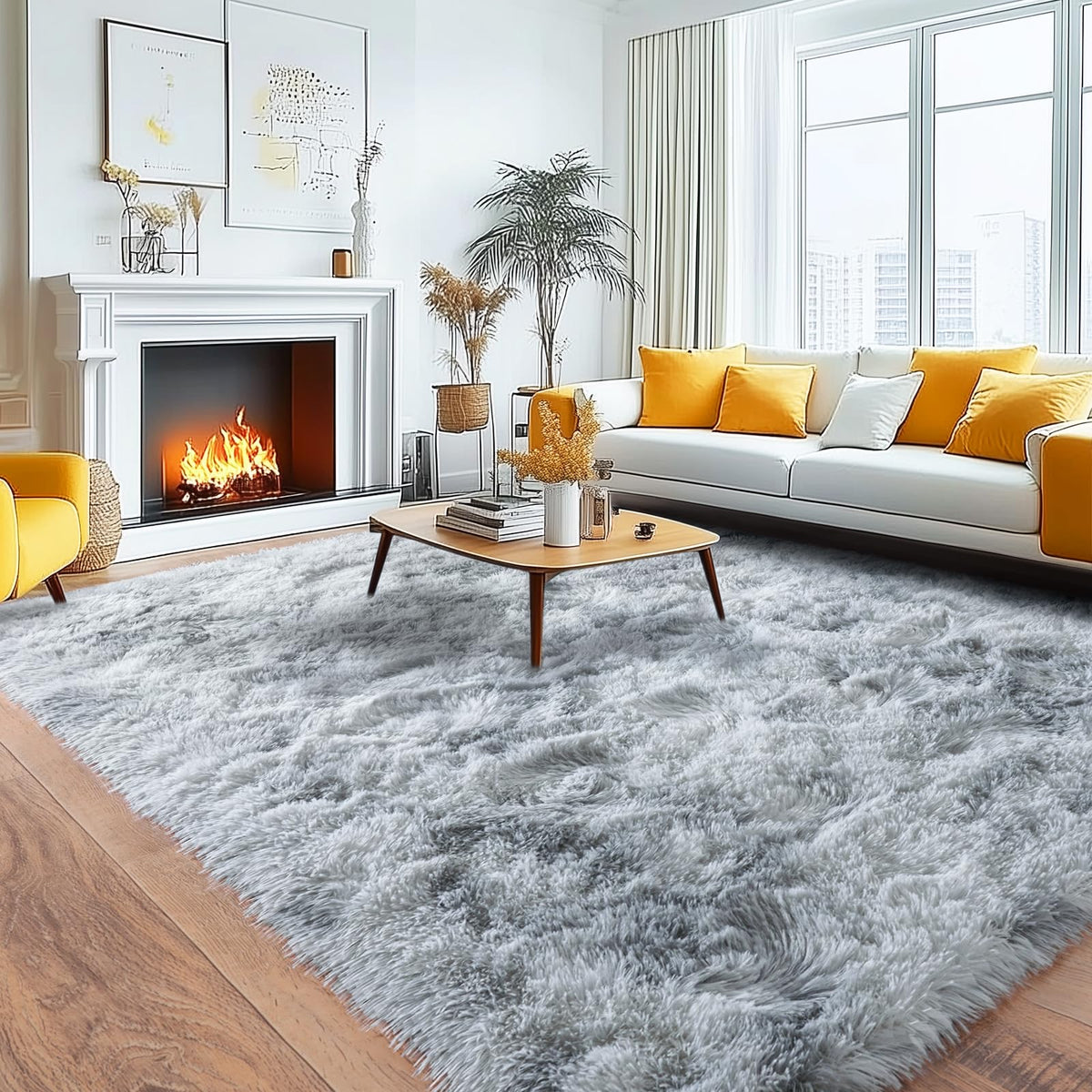 8x10 Area Rugs for Living Room, Large Ultra Fluffy Fuzzy Shag Rug for Bedroom, Modern Plush Soft High Pile Upgrade Non-Slip Carpet for Kids Girls and Boys Room Decor, Tie-Dyed Blue Grey