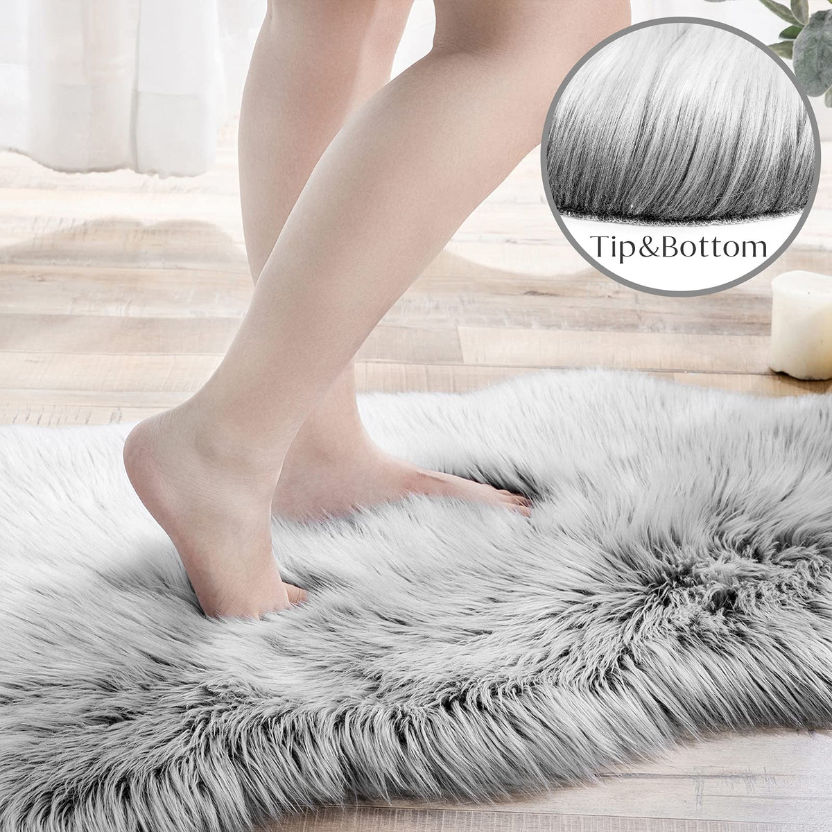 Ashler Faux Fur Rug, White, 2 x 6 Ft, Machine Washable