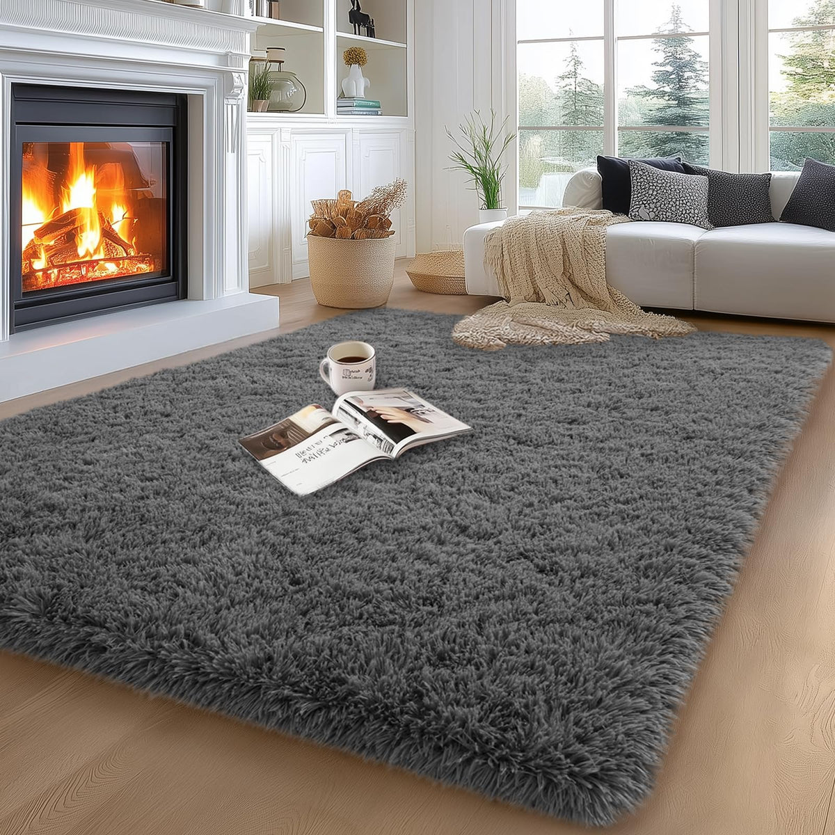 qulint Large Area Rug for Living Room 10x14, Fluffy Tan Rug for Bedroom