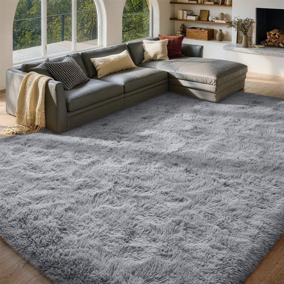 8x10 Area Rugs for Living Room Fluffy Carpet(Black)