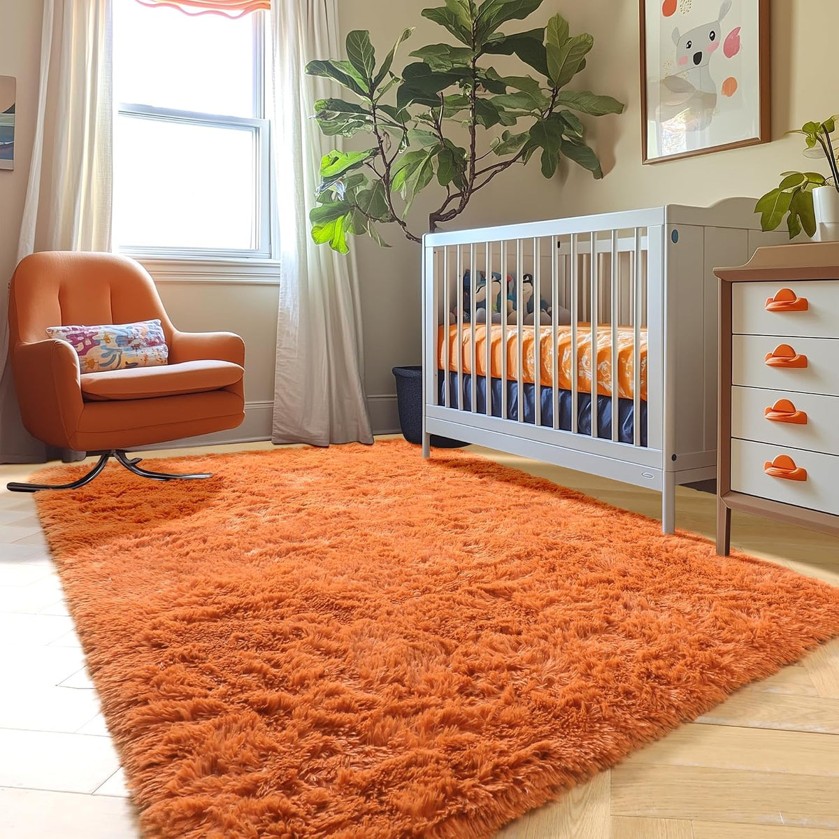 Amdrebio Burnt Orange Shag Plush Large Area Rug 6x9 for Living Room Bedroom