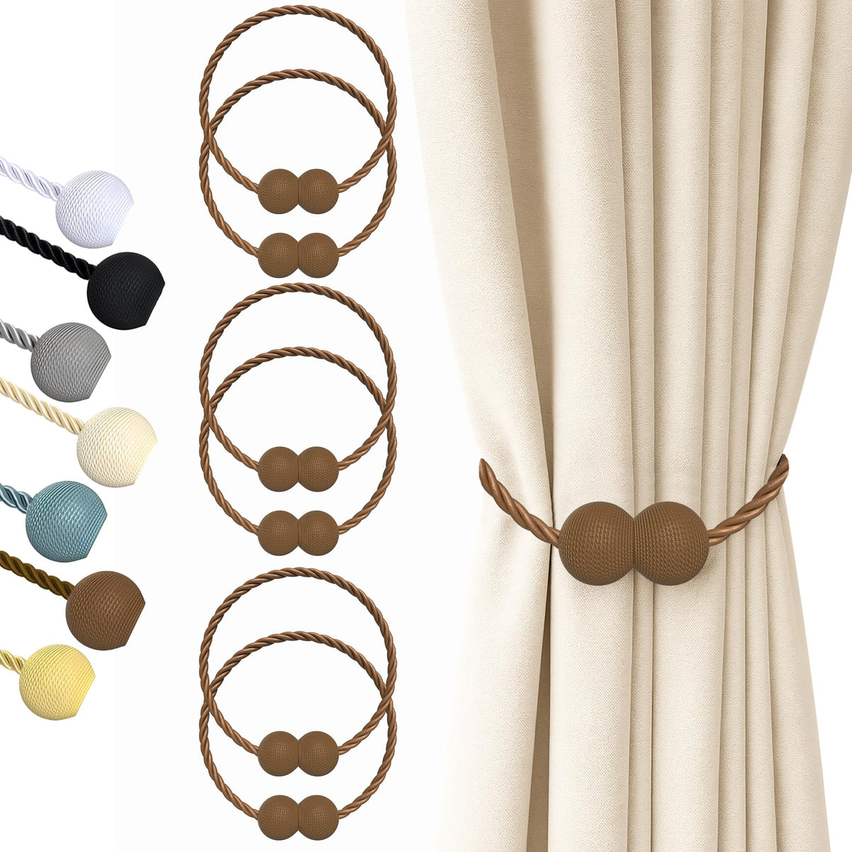 Hion Magnetic Curtain Tiebacks Black 2pcs, Curtain Holdbacks Hooks Holders