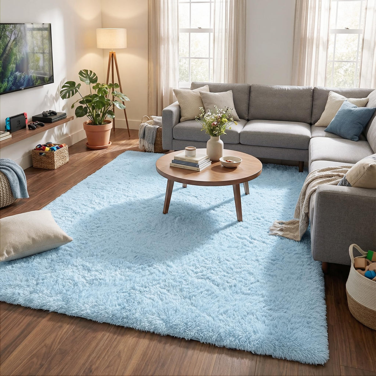 Merelax Soft Modern Indoor Large Shaggy Rug for Livingroom Bedroom Dorm Kids Room Home Decor, Non-Slip Plush Fluffy Furry Fur Area Rugs Comfy Nursery Accent Floor Carpet 9x12 Feet, Black