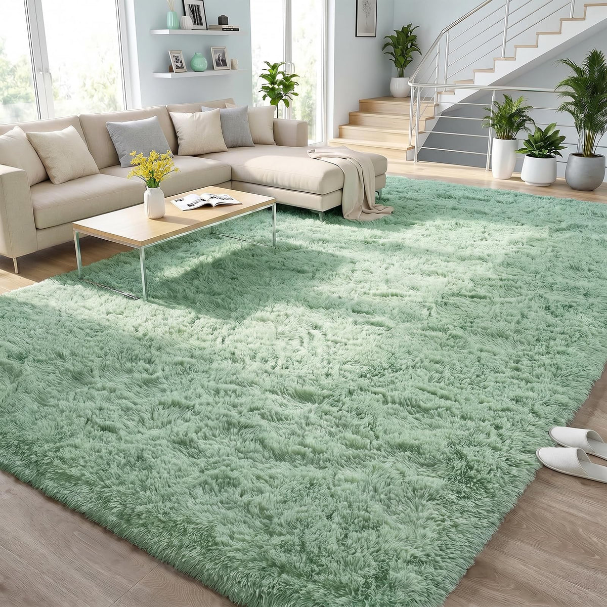 DweIke Fluffy Blue Shag Rugs for Bedroom Living Room, 4x6 Feet Soft Plush Tie-Dyed Light SkyBlue Girls Boys Kids Rug, Upgraded Non-Slip and Machine Washable Carpet for Dorm Nursery Classroom Decor