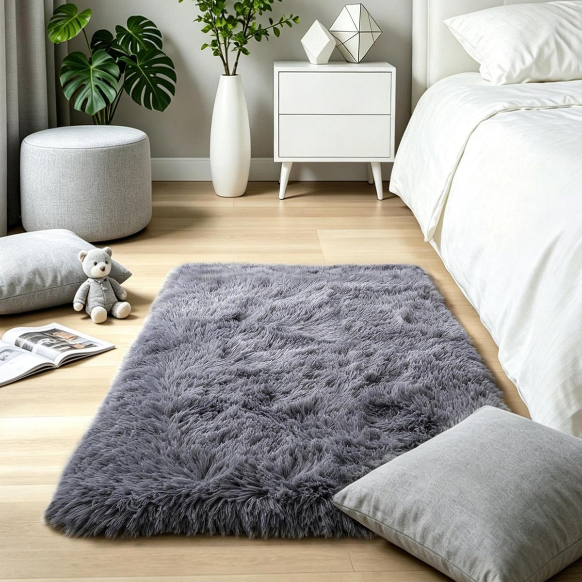 KICHOWUA 4x6 Fluffy Fuzzy Kids Shag Rainbow Rug for Girls Bedroom Playroom