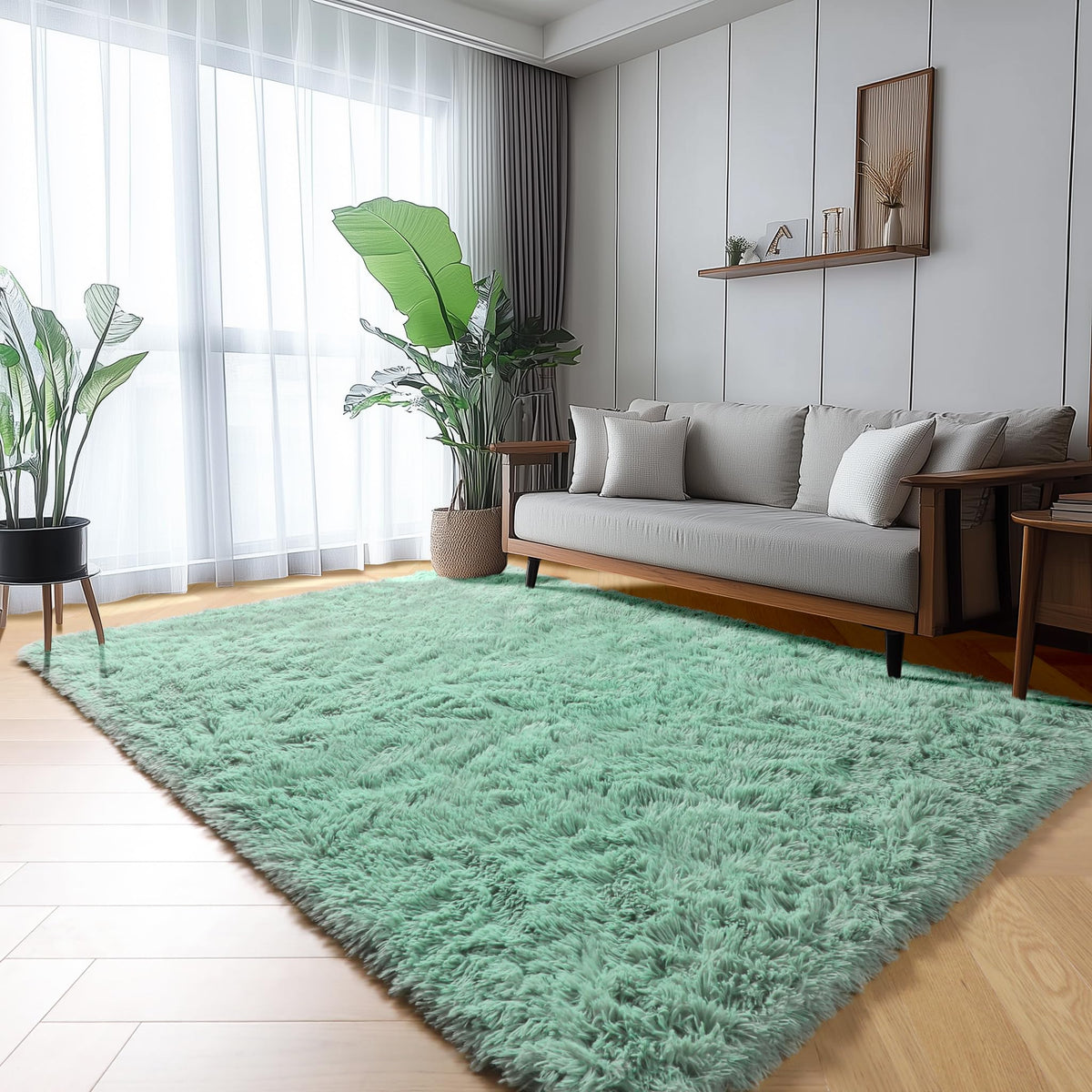 Area Rugs for Living Room Bedroom, 5x8 Fluffy Tie-Dyed Light Grey Shag Rug