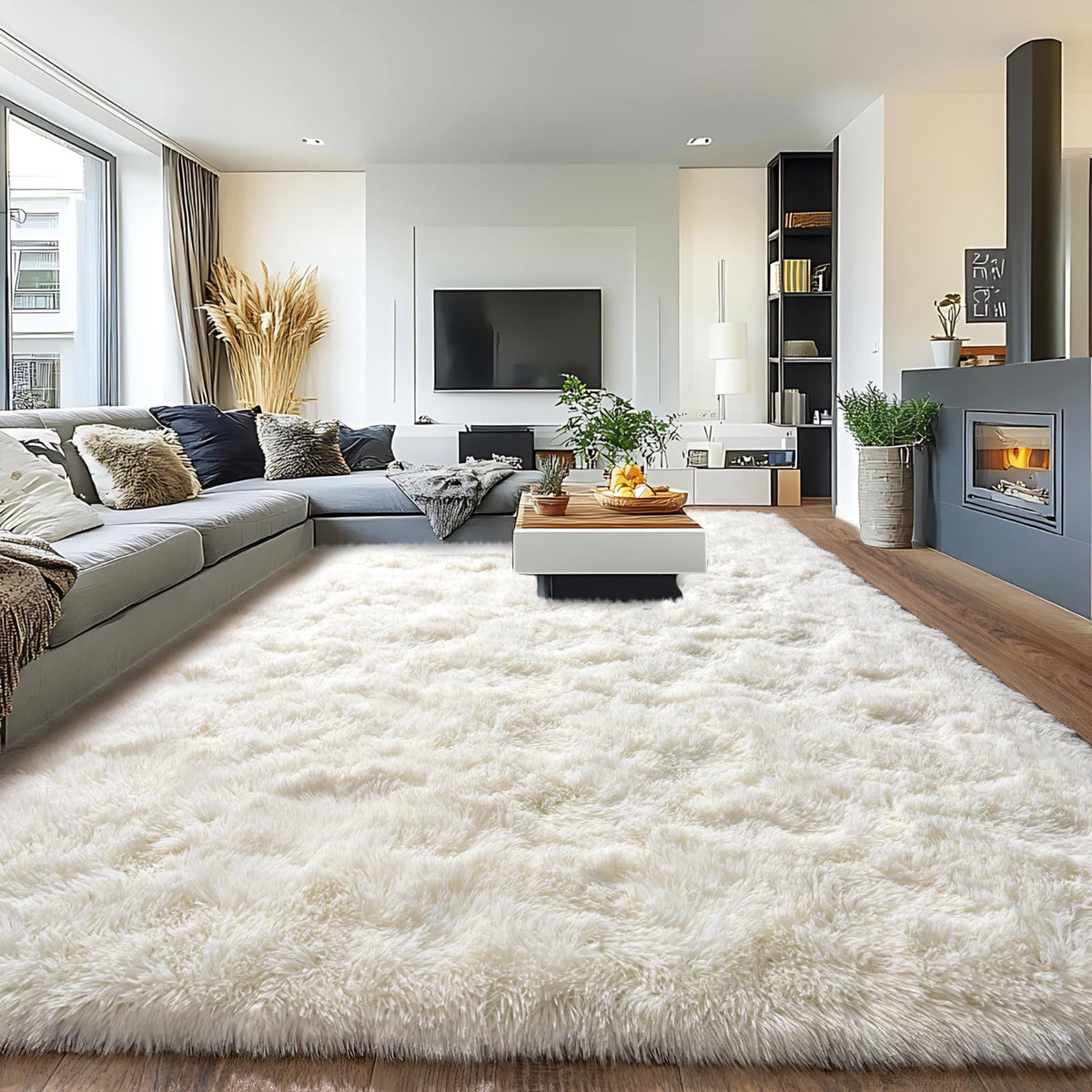 Pionblank 8x10 Rug for Living Room, Fluffy Large Area Rug, Cream White