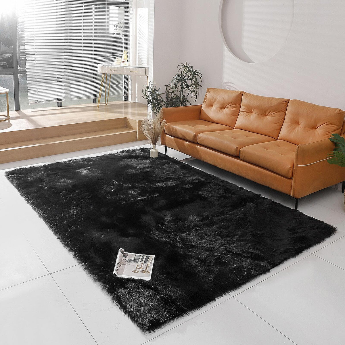 linmopm Faux Fur Sheepskin Fluffy Shag Fuzzy Rug, White, 2x6 ft Runner