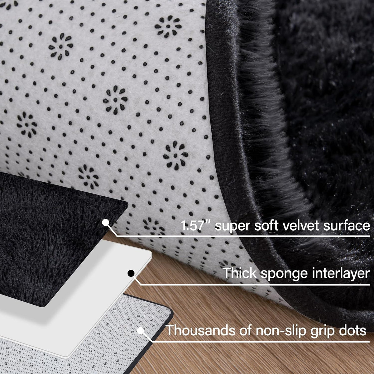 Merelax Soft Modern Indoor Large Shaggy Rug for Livingroom Bedroom Dorm Kids Room Home Decor, Non-Slip Plush Fluffy Furry Fur Area Rugs Comfy Nursery Accent Floor Carpet 9x12 Feet, Black