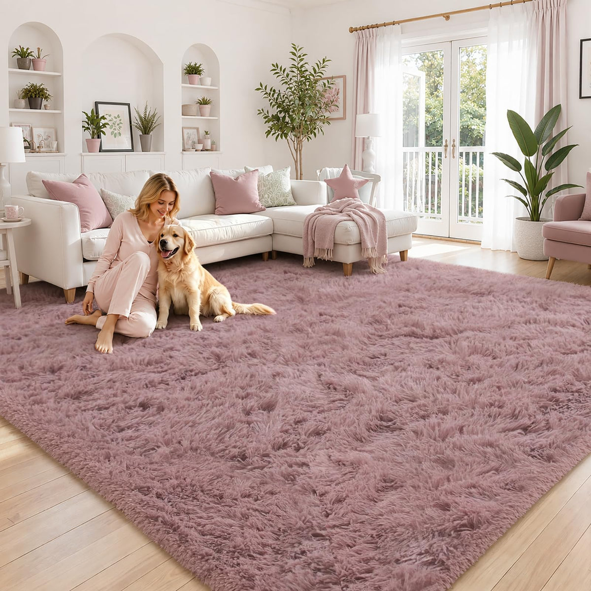 8x10 Area Rugs for Living Room,Cream Large Shaggy Carpet Plush Furry Rug
