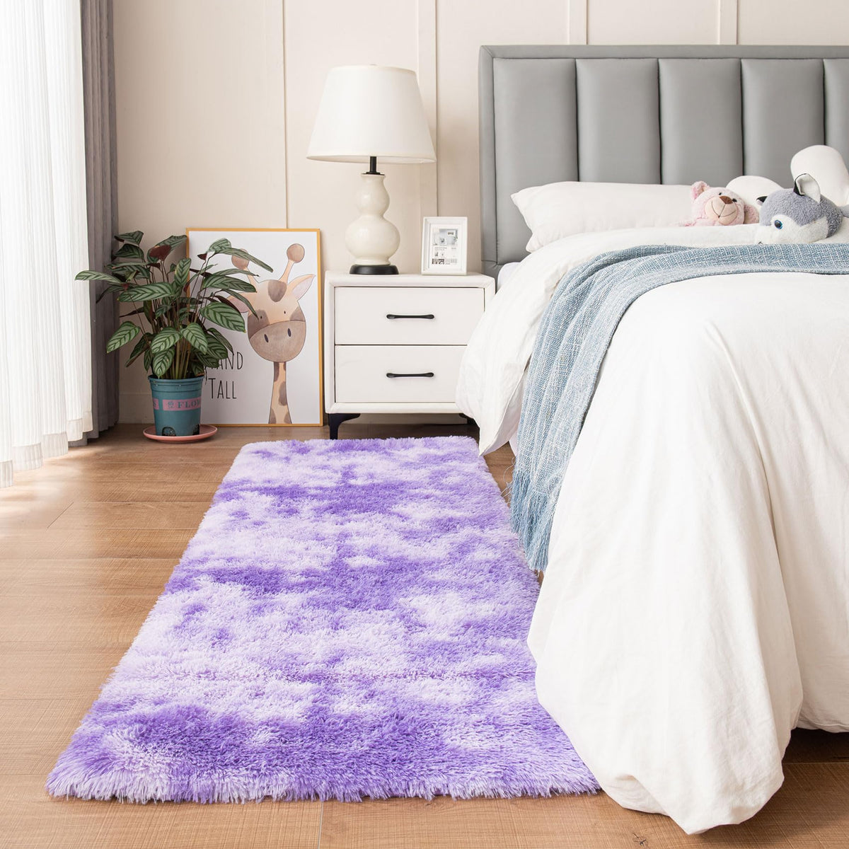 duduta Navy Blue Fluffy Bedroom Rug 3x5 ft, Tie-Dye Shag Plush Area Rug