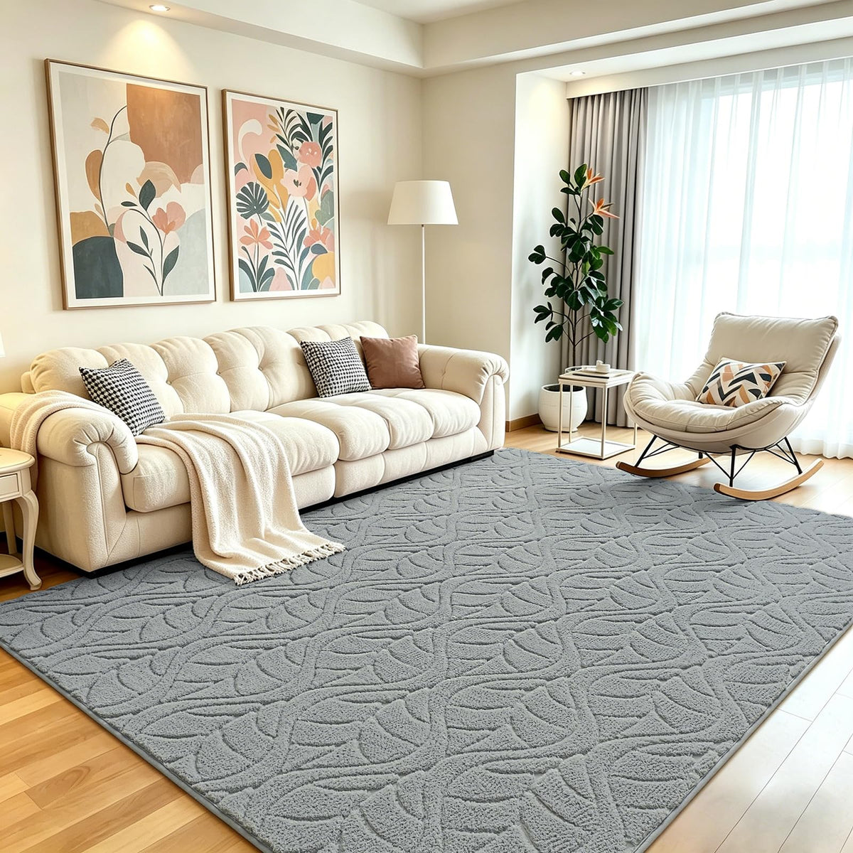 5x7 Black Fluffy Shag Area Rug for Living Room Bedroom