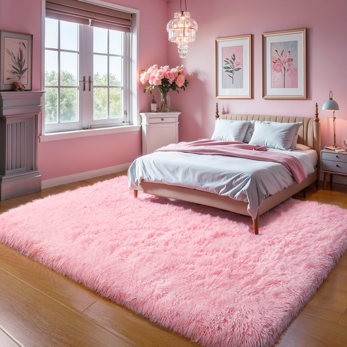 KICHOWUA 4x6 Fluffy Fuzzy Kids Shag Rainbow Rug for Girls Bedroom Playroom