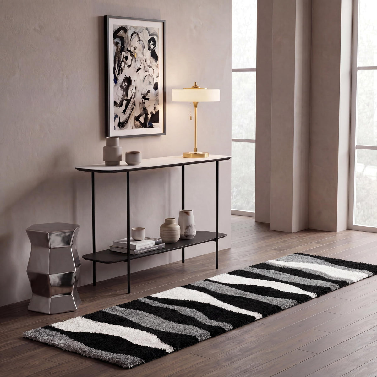 SAFAVIEH Florida Shag Collection Area Rug - 6' x 9', Ivory & Grey, Abstract Design, Non-Shedding & Easy Care, 1.2-inch Thick Ideal for High Traffic Areas in Living Room, Bedroom (SG475-1180)