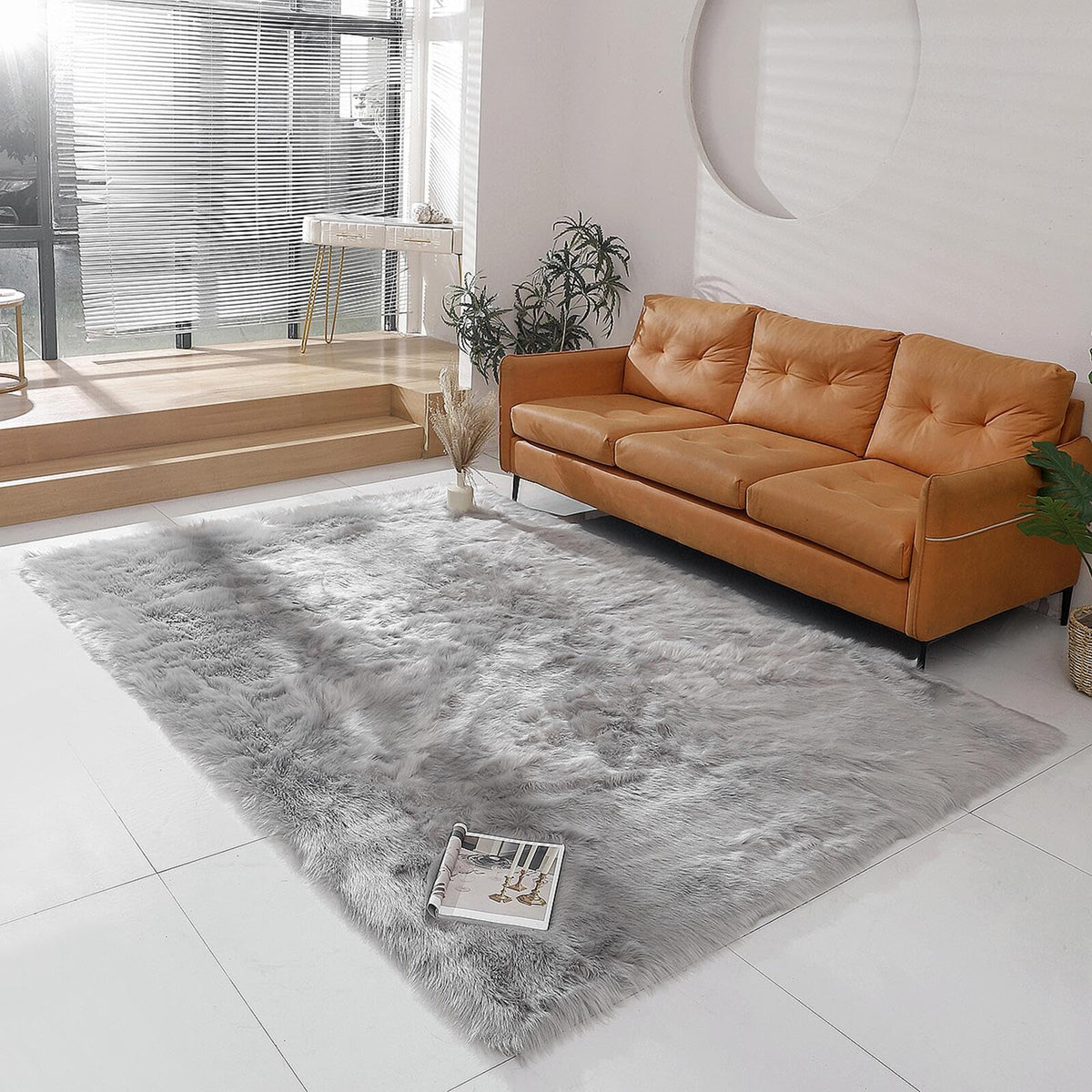 linmopm Faux Fur Sheepskin Fluffy Shag Fuzzy Rug, White, 2x6 ft Runner