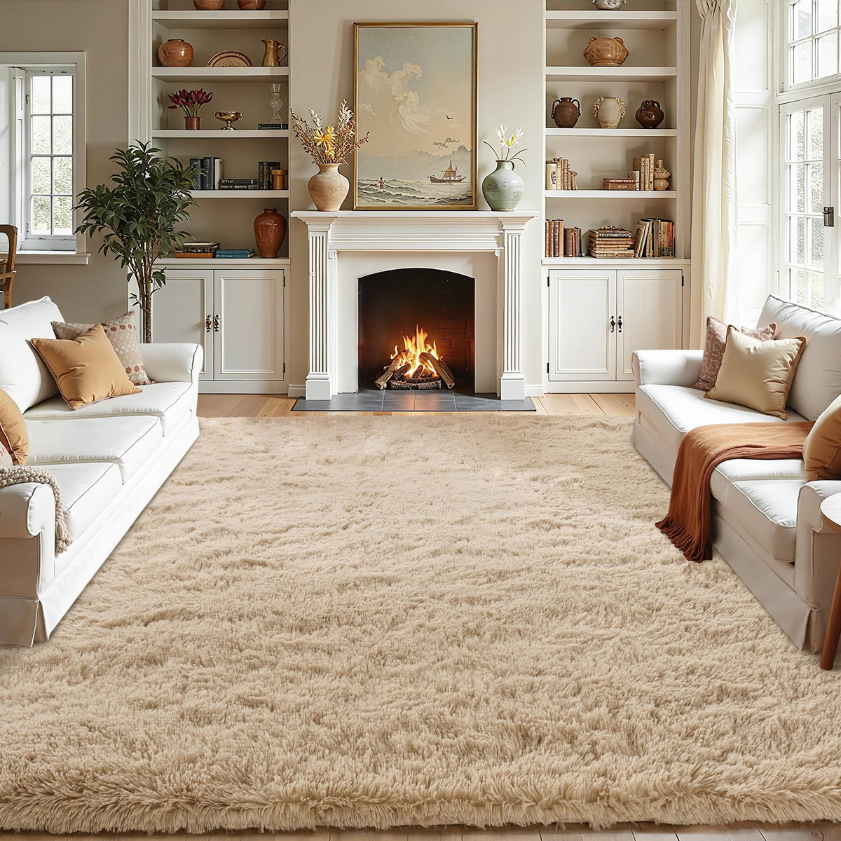 White Fluffy Area Rugs for Bedroom - 5x7 Soft Plush Shag Rug for Living Room Nursery Kids Room - Non Slip Fuzzy Shaggy Floor Carpets for Girls Boys Play Room Dorm Decor,Cream White