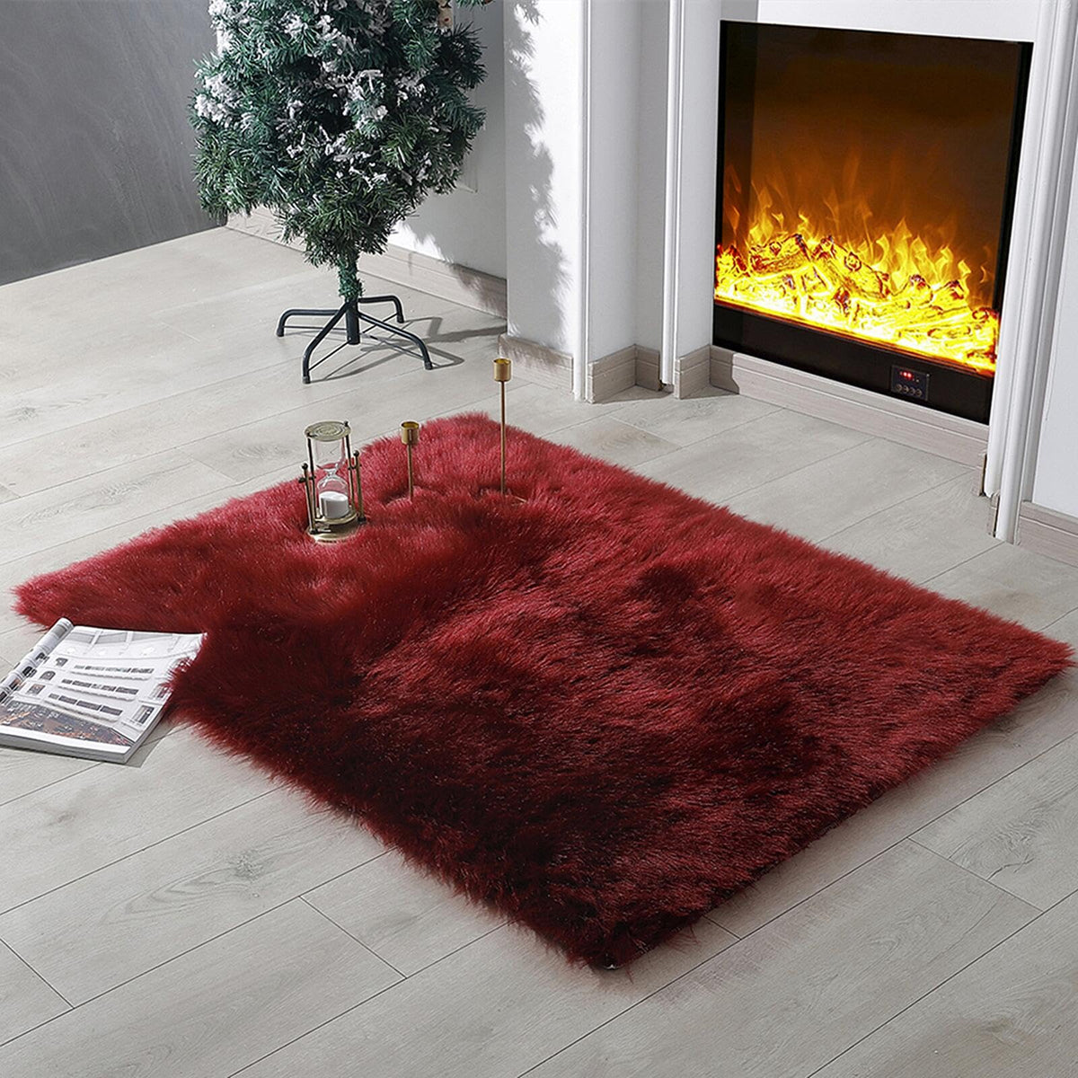 linmopm Faux Fur Sheepskin Fluffy Shag Fuzzy Rug, White, 2x6 ft Runner
