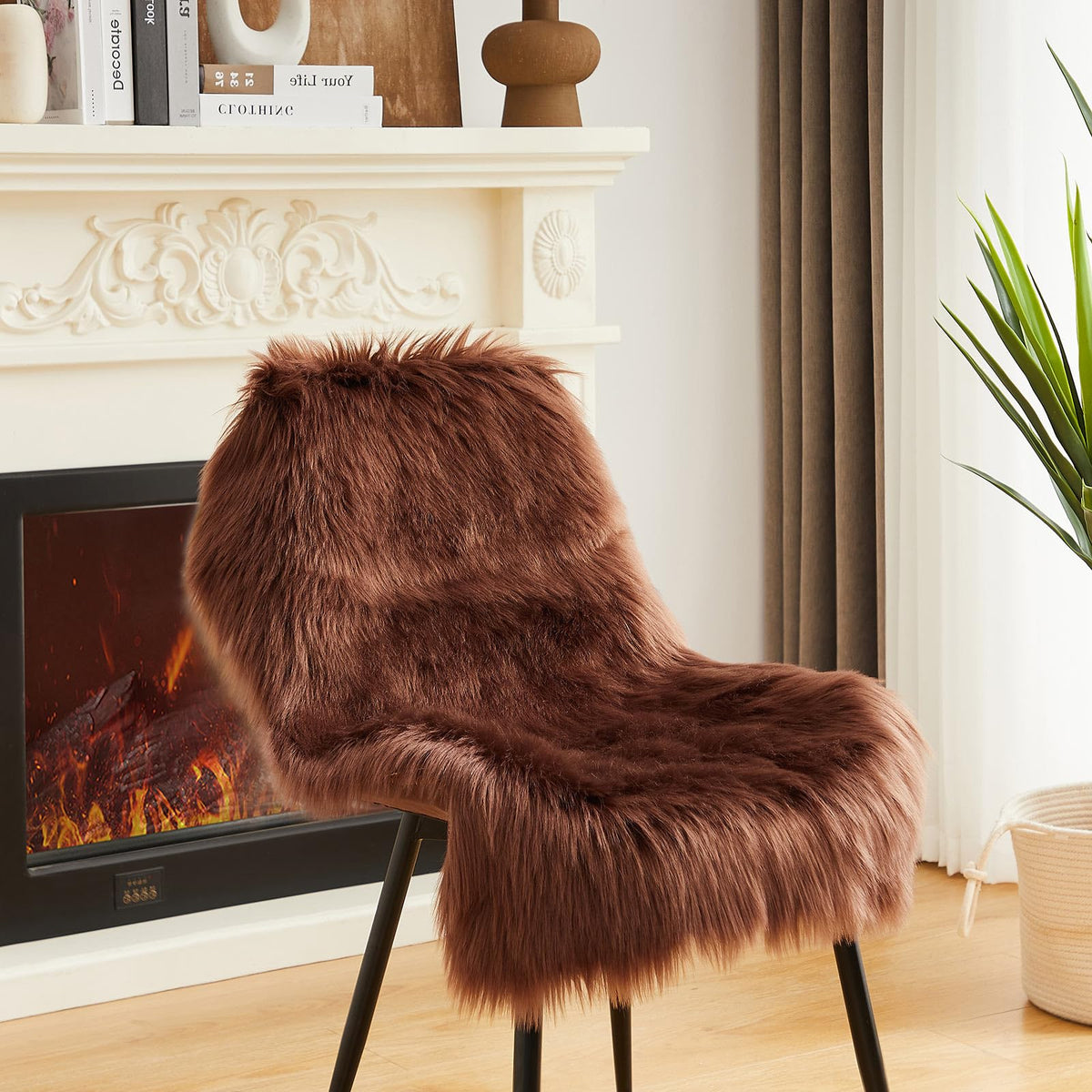 AMTOVO Faux Sheepskin Rug, Beige Ultra Soft Fluffy Shag Area Rug, 2 x 6 ft Faux Fur Rug for Bedroom Sofa Throw Cushion Room Decor, Sheepskin