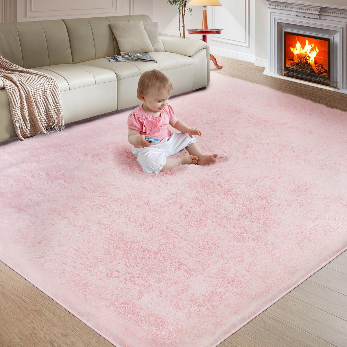 Ultra Soft Rug for Living Room, 8X10 Fluffy Shag Area Rug for Bedroom, Modern Shaggy Carpets Fuzzy Rug for Teens Dorm Nursery Home Decor Aesthetic, Upgrade Anti-Skid Durable, Cream White
