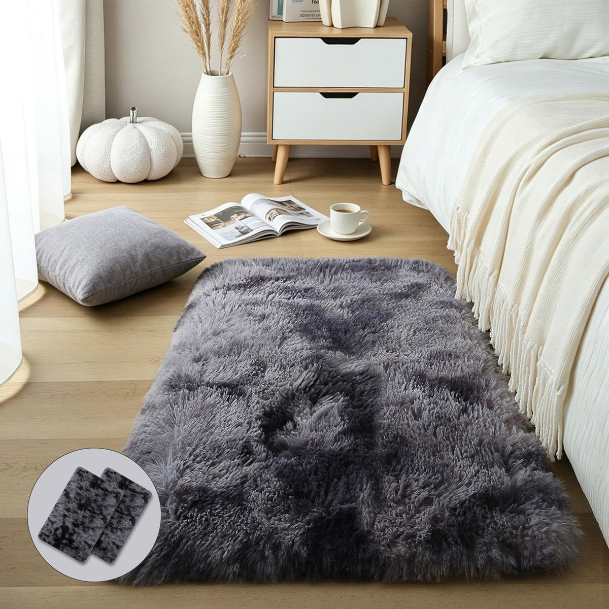 KICHOWUA 4x6 Fluffy Fuzzy Kids Shag Rainbow Rug for Girls Bedroom Playroom