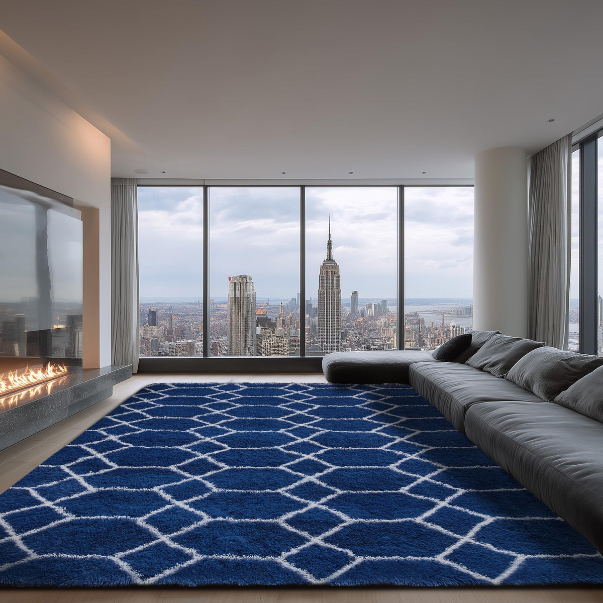 Fluffy Rug for Living Room, Soft Modern 8x10 Grey and Black Shag Area Rugs