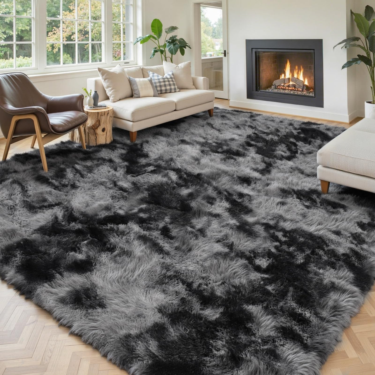 8x10 Area Rugs for Living Room,Cream Large Shaggy Carpet Plush Furry Rug