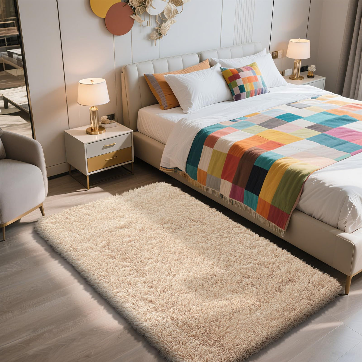 Pink Fluffy Round Area Rugs for Bedroom,3ft Shag Circle Small Area Rugs