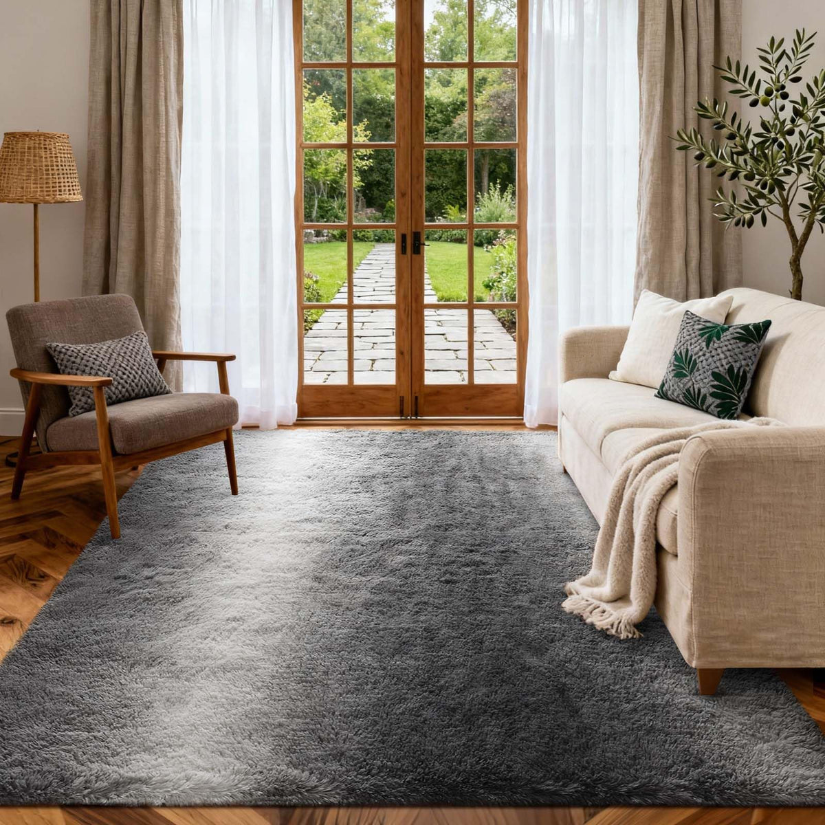 8x10 Ft Extra Large Shag Rugs for Living Room, Tie Dyed Ultra Soft Fluffy Furry Area Rugs for Bedroom Indoor Floor, Aesthetic Carpet for Kids Home Decor (Dark Grey)