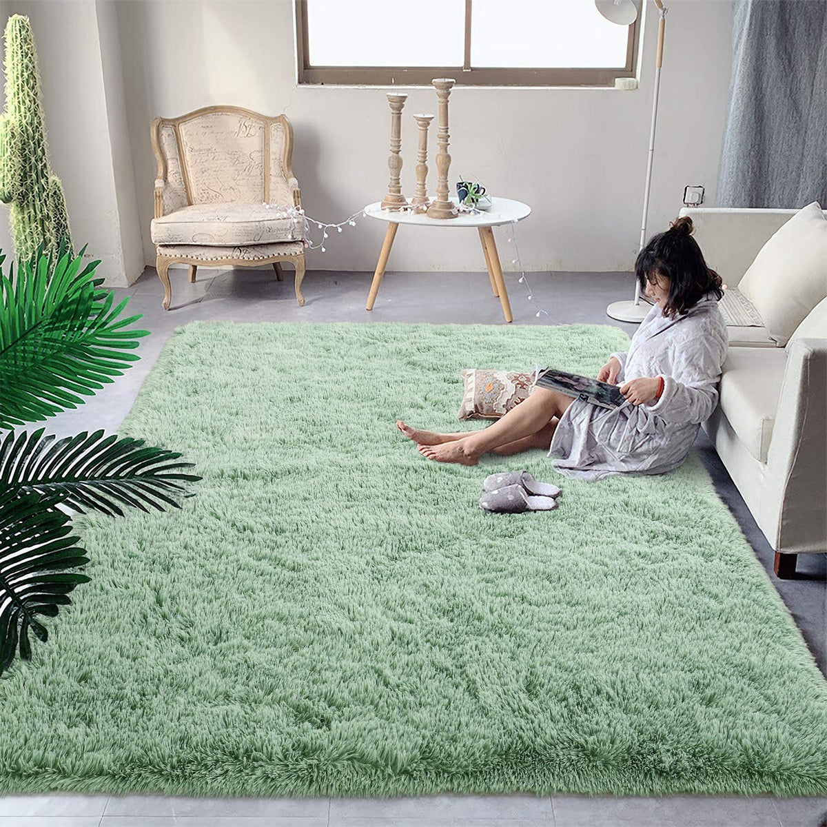 DweIke Fluffy Blue Shag Rugs for Bedroom Living Room, 4x6 Feet Soft Plush Tie-Dyed Light SkyBlue Girls Boys Kids Rug, Upgraded Non-Slip and Machine Washable Carpet for Dorm Nursery Classroom Decor