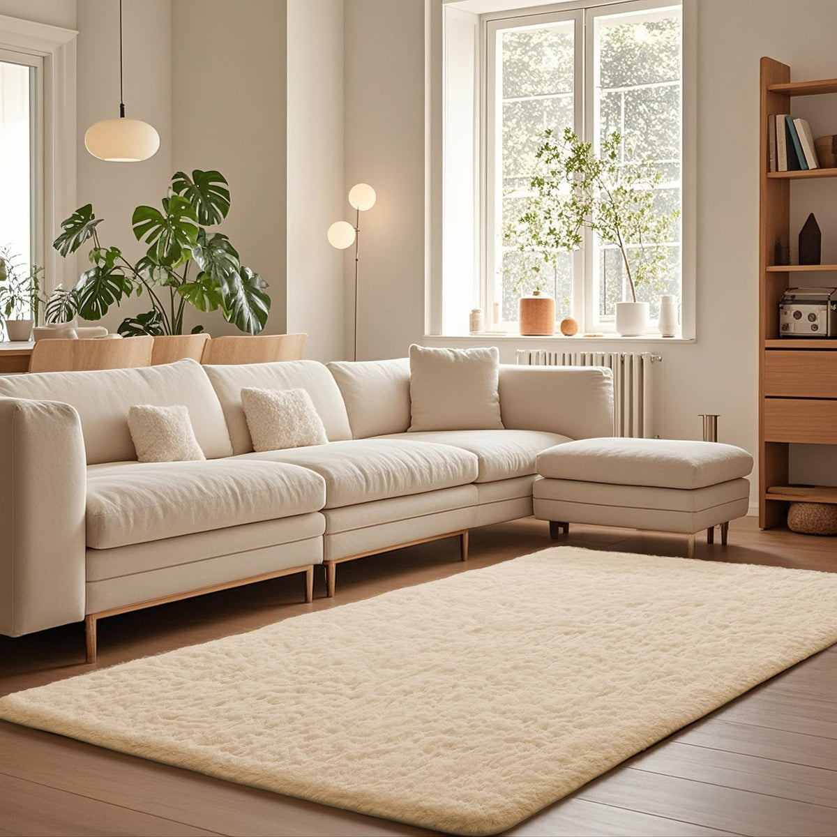 Ophanie 8x10 Area Rugs for Living Room, Washable Non-Slip Fluffy Soft Large Shag Bedroom Carpet, Ivory Big Indoor Nursery Rug, Carpets for Boy and Girls Room Dorm Decor with Over 99 pcs Pile fibers