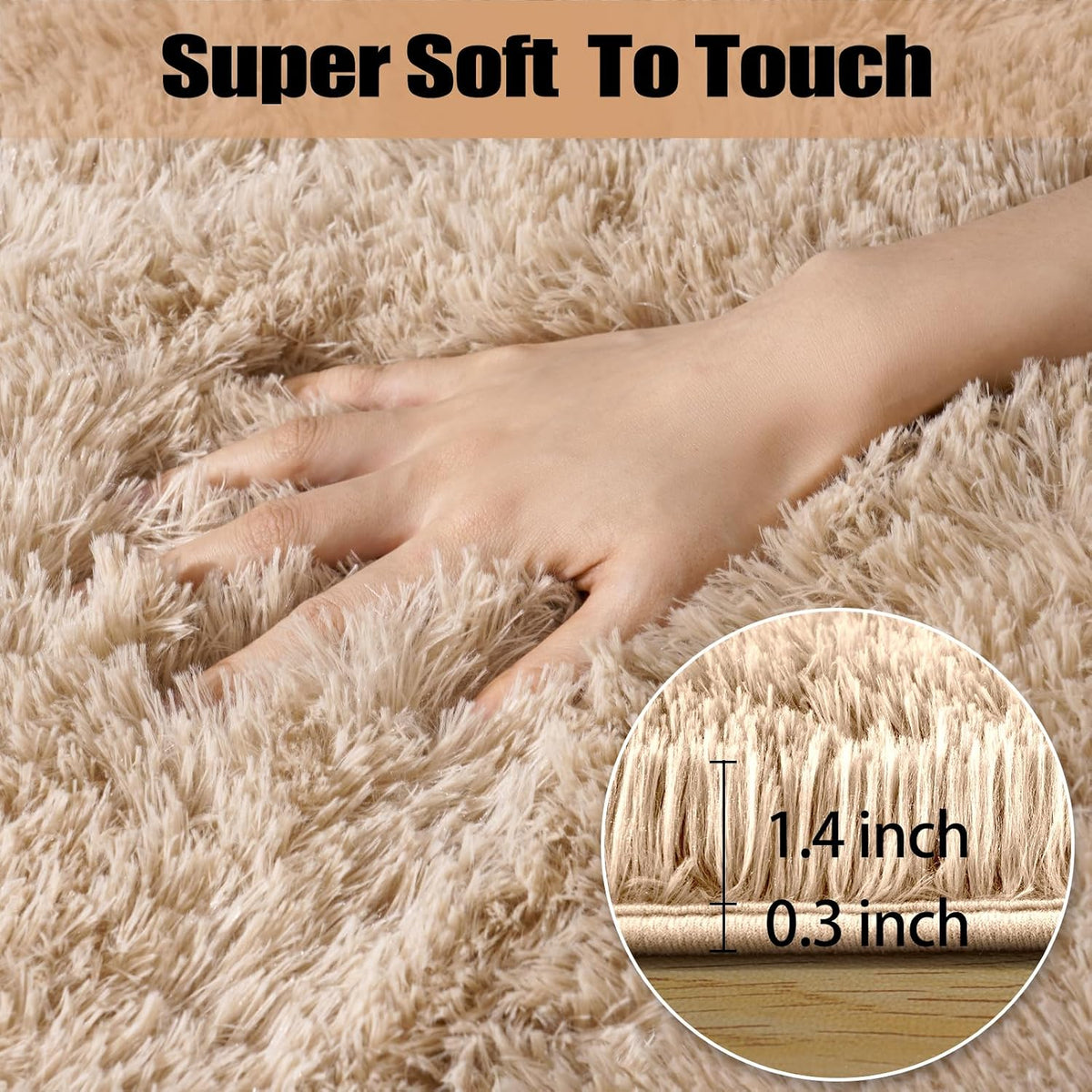qulint Large Area Rug for Living Room 10x14, Fluffy Tan Rug for Bedroom